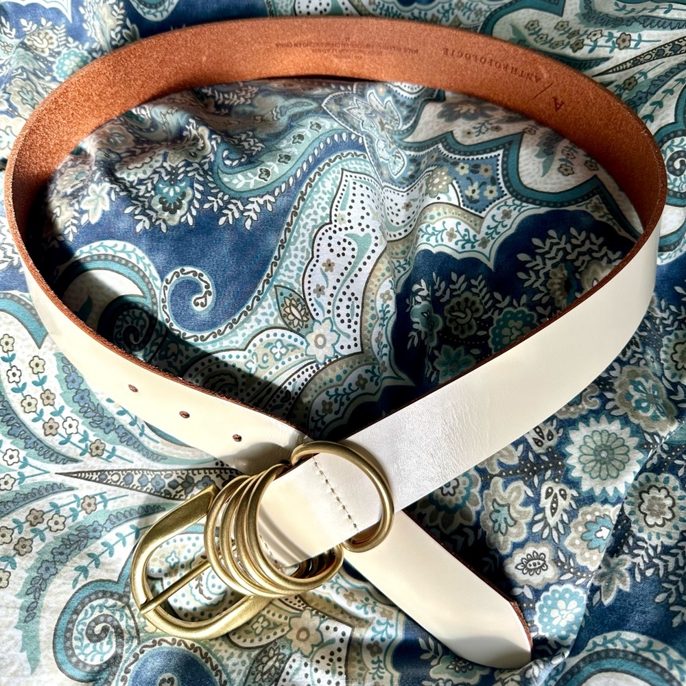 Anthropologie-multi keeper belt- Cream Belt with Gold Rings